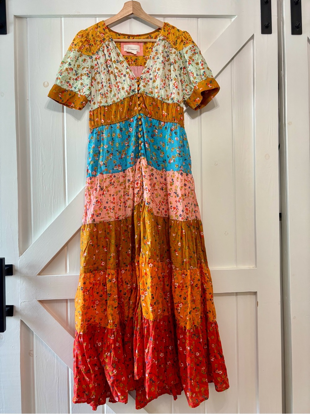 Anthropologie Tiered & True Maxi Dress Floral Patchwork Smocked Button Front S - Picture 2 of 9